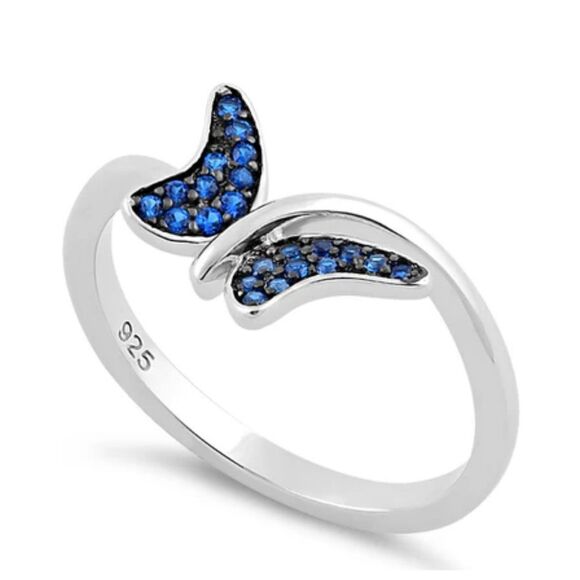 Sterling Silver Butterfly Blue Spinel CZ Ring Size 6 New - Picture 1 of 4